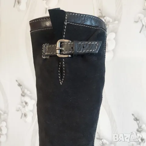 GEOX Черни високи ботуши до коляното, велур/ полирана кожа, ток, цип,  номер 38 , снимка 2 - Дамски ботуши - 49152866