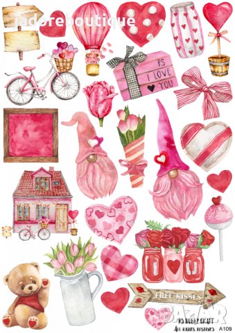 Скрапбук стикери за декорация планер Св. Валентин самозалепващ лист А5 - различни видове