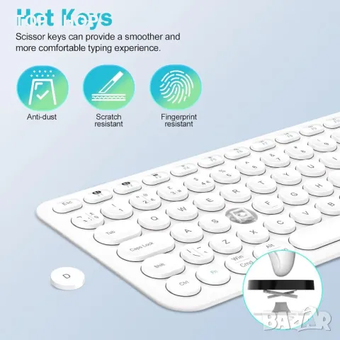 PINKCAT Акумулаторна безжична клавиатура, 2.4G/Bluetooth, снимка 4 - Клавиатури и мишки - 49965356