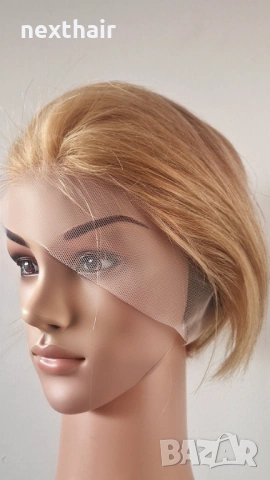 Къса руса естествена перука тип Пикси - 13x4, снимка 7 - Аксесоари за коса - 53583682