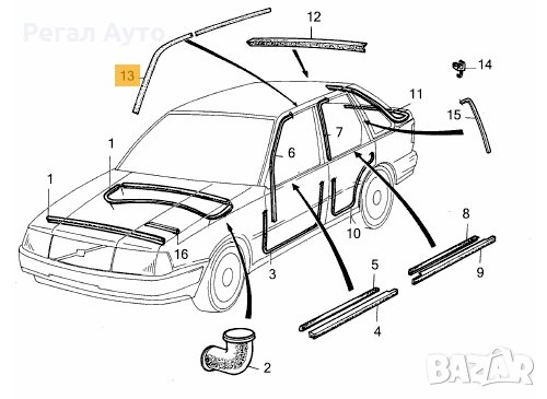 3461071,гумено уплътнение горно на предна лява врата VOLVO 440,460 /1990-1997/, снимка 3 - Части - 27597529