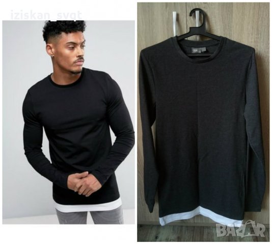 ASOS НОВИ Longline T-Shirt-Черно-сива мъжка блуза, снимка 3 - Блузи - 27526213