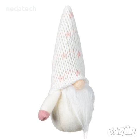 Гном с плетена шапка, 15 см, бял/розов, снимка 2 - Декорация за дома - 52293310