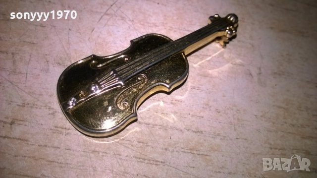 златна цигулка за ревера-внос франция-4.5х2см, снимка 1 - Антикварни и старинни предмети - 26734943