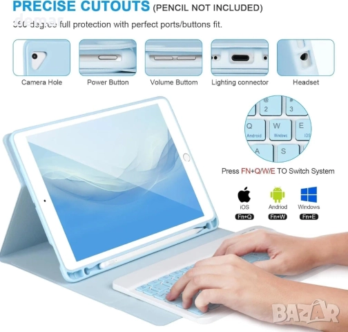 MAYDORHER калъф с клавиатура за iPad A14/А16 10.9 инча, Bluetooth клавиатура, син, снимка 4 - Таблети - 51950378