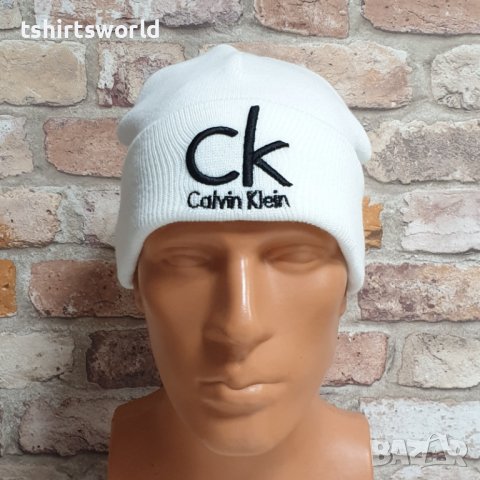 Нова зимна шапка в бял цвят на марката CK, Calvin Klein, снимка 1 - Шапки - 43280762