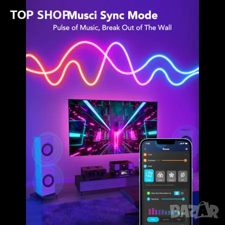 Смарт Neon RGBIC LED лента Govee H61A2, Wi-Fi, Синхронизация на музика, снимка 4 - Лед осветление - 48739006