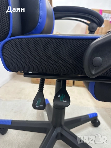 Геймърски стол с телескопична поставка за крака, регулируем, ергономична облегалка, лумбална опора S, снимка 9 - Столове - 51986710