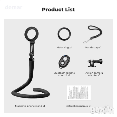 K&F Concept Магнитна гъвкава стойка за телефон, Селфи стик MagSafe, снимка 8 - Селфи стикове, аксесоари - 51765385