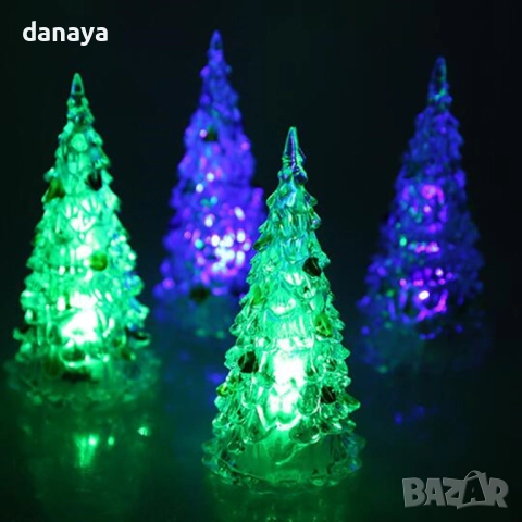 1760 Светеща коледна елхичка с цветни връхчета и преливащи LED светлини 17см, снимка 4 - Декорация за дома - 51809340