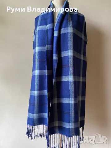 Тъмносин, кариран шал , снимка 3 - Шалове - 48330443