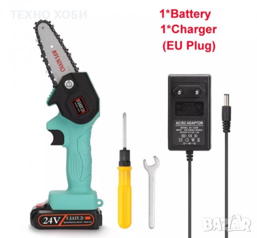 Акомулаторен верижен трион за клони и дърва 24V, 5Ah мини трион, литиевойонни батерии, снимка 11 - Градински инструменти - 38568286