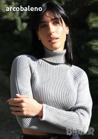 Дамски къс пуловер с яка и неравен подгъв, 9цвята, снимка 15 - Блузи с дълъг ръкав и пуловери - 43905120