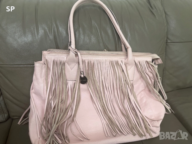 Чанта естествена кожа цвят пудра, снимка 2 - Чанти - 52920378