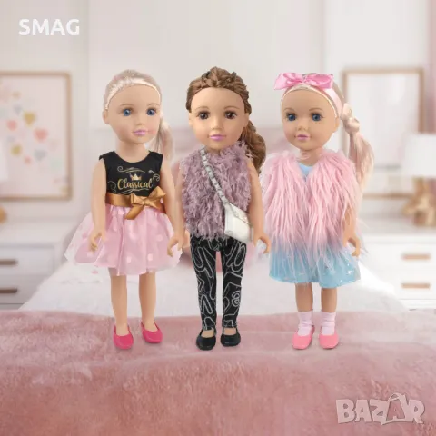 Модна кукла момиче с розова кожена жилетка и панделка - 45 см S_1245427, снимка 2 - Кукли - 48211773