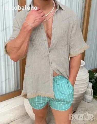 Мъжка памучна ежедневна широка риза с къс ръкав, 3цвята, снимка 6 - Ризи - 40605971