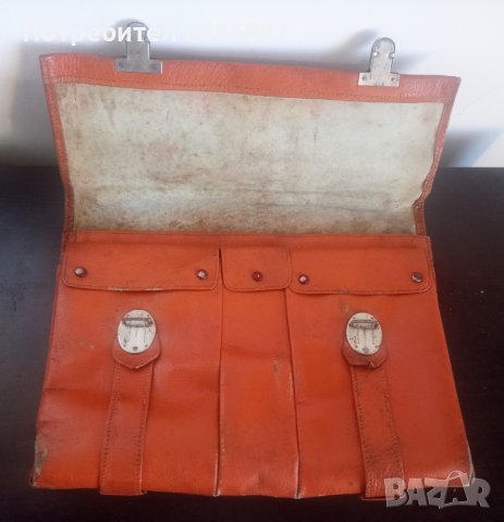 Стара оранжева кожена офис чанта, снимка 5 - Чанти - 36699244