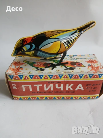 Стара руска механична ламаринена играчка птиче-Щиглец., снимка 4 - Колекции - 51171540