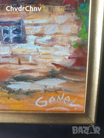 Димитър Генев 33x27см/малка българска картина масло върху платно/стара къща край морето, снимка 6 - Картини - 51153012