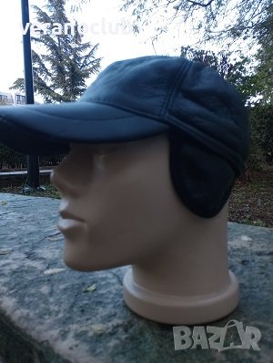 Черна зимна шапка Естествена кожа с регулация 60см, снимка 2 - Шапки - 42952188