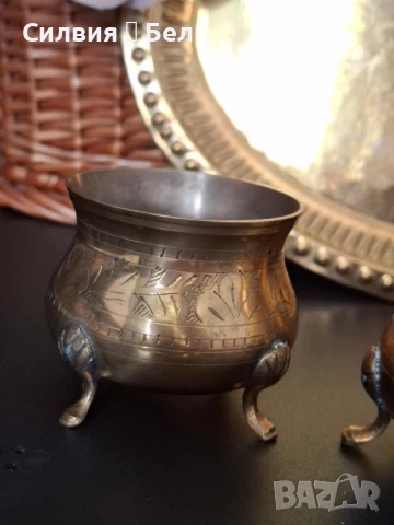 Месингов сервиз за кафе/чай – ръчно гравиран., снимка 12 - Антикварни и старинни предмети - 51009183