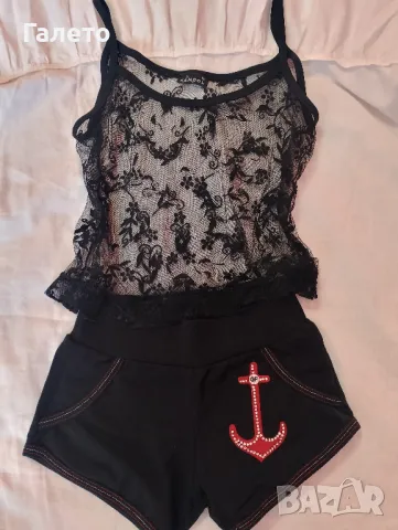 Къси панталонки с еластичност и дантелен потник с еластичност , снимка 2 - Къси панталони и бермуди - 48883279