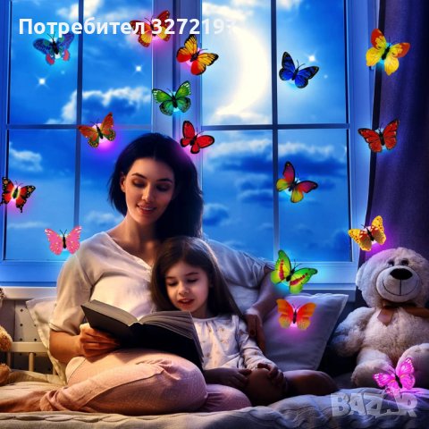 6 бр. Многоцветни светещи 3D пеперуди,нощна лампа,стикер за стена и др., снимка 3 - Други - 43152025