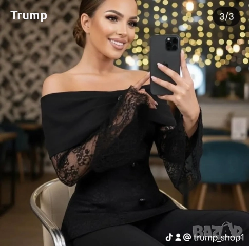 Елегантен комплект от топ дантела и панталон висока  талия, снимка 3 - Комплекти - 52808906