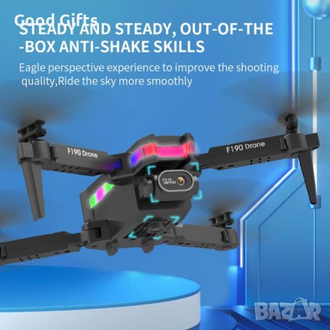 F190 WIFI FPV дрон с широкоъгълна HD 4K 1080P камера с фиксиране , RC сгъваем квадрокоптер дрон, снимка 4 - Дронове и аксесоари - 38201303