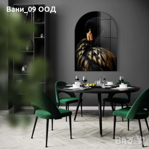 100см! Стъклена картина "Черно фламинго", снимка 3 - Картини - 50705782