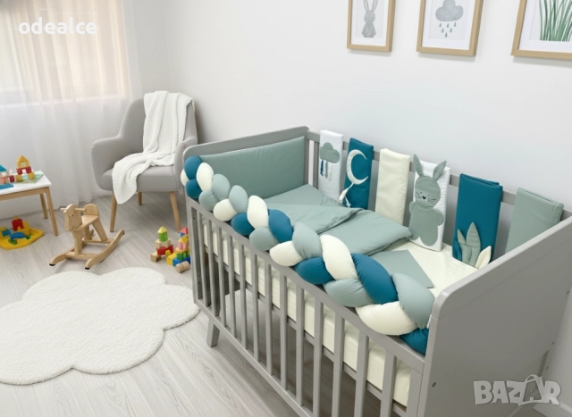 Комплект за бебешко легълце с комбиниран обиколник, 10 части