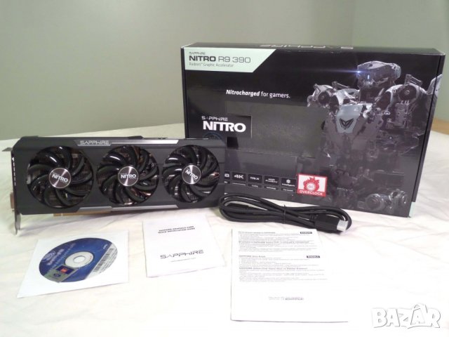 Sapphire NITRO R9 390, 8GB GDDR5, 512 bit, PCI-E 3.0, DVI-D, HDMI, 3x DisplayPort DP, TRI-X OC , снимка 1 - Видеокарти - 43383488