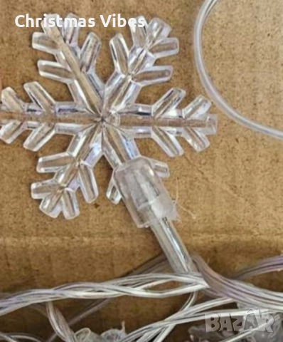 Многоцветни коледни LED лампички със снежинки с щепсел - Многоцветни, дължина - 5м ,28бр.лампички., снимка 6 - Лед осветление - 52082784