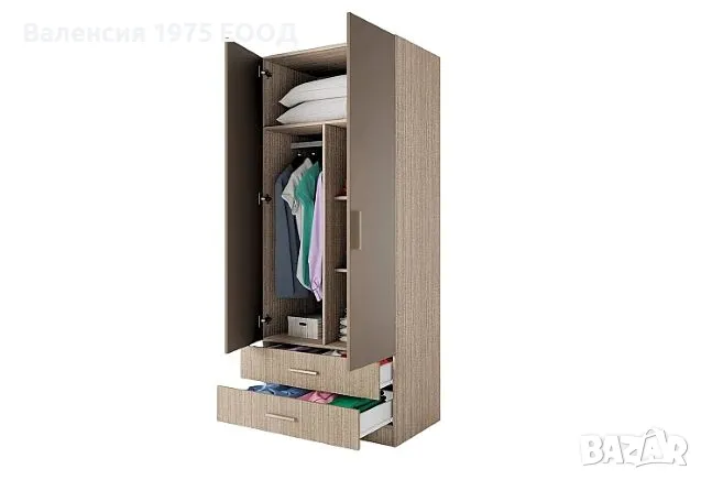 Двукрил гардероб Сити 1008 дъб артисан или комбинация мока/ лате, снимка 8 - Гардероби - 48665481