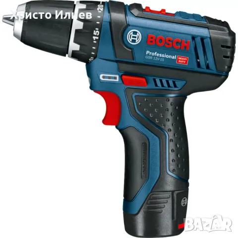 Акумулаторен винтоверт BOSCH GSR 12V-15 Professional 2 x 2,0 Ah батерии зарядно аксесоари чанта, снимка 3 - Винтоверти - 49466419