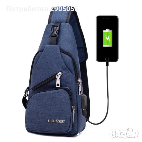 Удобна многофункционална чанта/раница през рамо с USB - BAG105 , снимка 2 - Чанти - 43735618