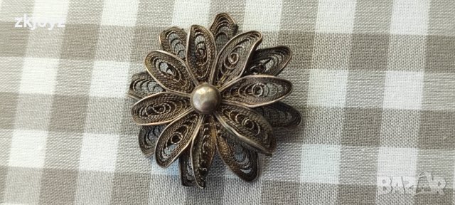СТАРИННА СРЕБЪРНА (ПРОБА 900) БРОШКА ФИЛИГРАН