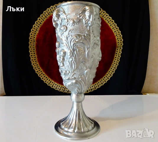 Калаен бокал,чаша за вино,глави на овен,ангели,барок. , снимка 5 - Антикварни и старинни предмети - 51704366