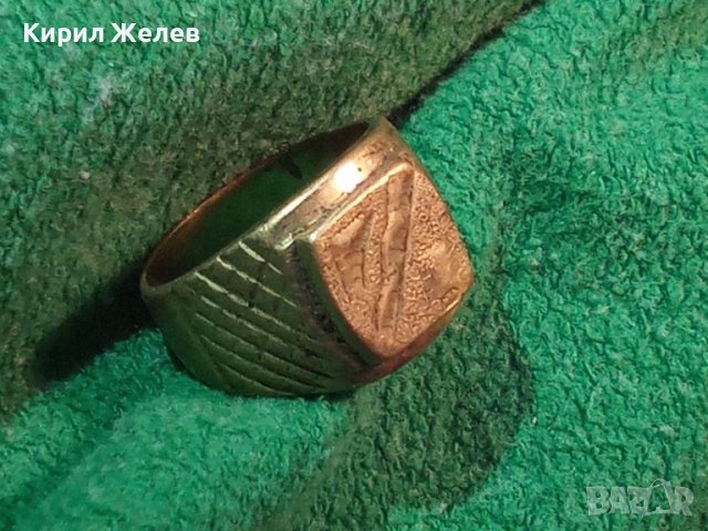 СТАР ПОЗЛАТЕН БРОНЗОВ ПРЪСТЕН ОРНАМЕНТИРАН РЪЧНО МАЙСТОРСКА АРТ ДЕКО ИЗРАБОТКА МАСИВЕН 6814, снимка 2 - Пръстени - 33866872