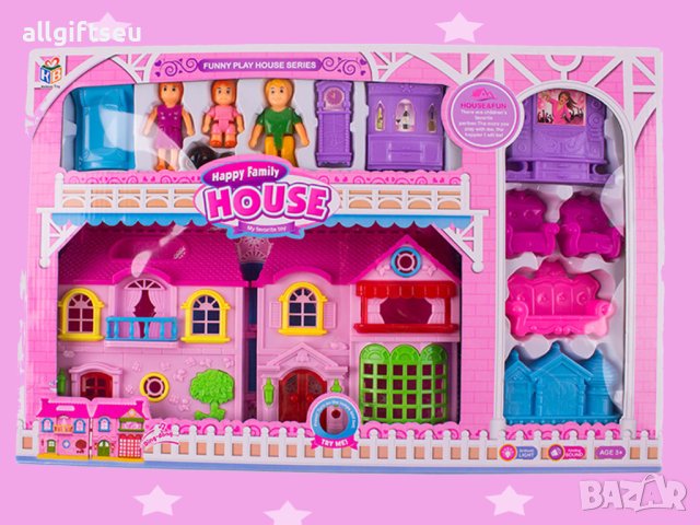 Къща за кукли с мебели и фигурки 53 х 35 см., снимка 1 - Кукли - 43140833