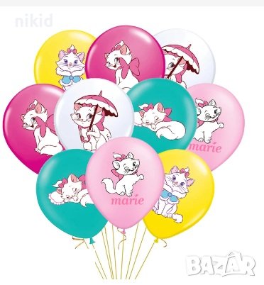 Коте Мари Marie cat цветни Обикновен надуваем латекс латексов балон парти хелий или газ, снимка 1 - Други - 37882552