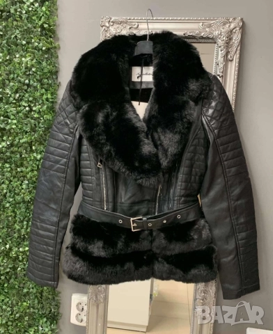 късо кожено яке с пух , снимка 2 - Якета - 51696242