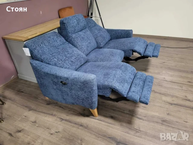 Сив диван от плат тройка с електрически релаксиращ механизъм, снимка 11 - Дивани и мека мебел - 50887320