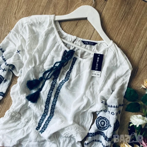 РАЗПРОДАЖБА Нов летен дамски бял гащеризон в бохо стил, с къс крачол размер 38 S/M, снимка 5 - Гащеризони - 50611912