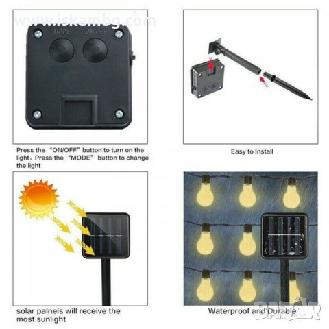 Светещи гирлянди за открито / за навън. Светещ соларен гирлянд с 10 лампи - КОД 3704, снимка 4 - Градински мебели, декорация  - 37053117