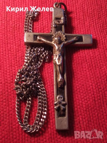 МНОГО СТАР ЙЕРУСАЛИМСКИ КРЪСТ НАГРЪДНО РАЗПЯТИЕ ПОСРЕБРЕНО РЯДКО със СТОМАНЕНА ВЕРИЖКА 21128 , снимка 2 - Антикварни и старинни предмети - 32689668
