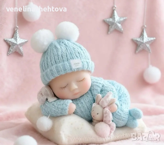 3D Бебе с шапка върху възглавничка и зайче силиконов молд свещи гипс сапун смола фондан шоколад 