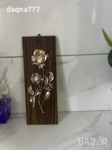 Винтидж стенна картина  дървесен панел с роза, Германия, снимка 11 - Картини - 52254290