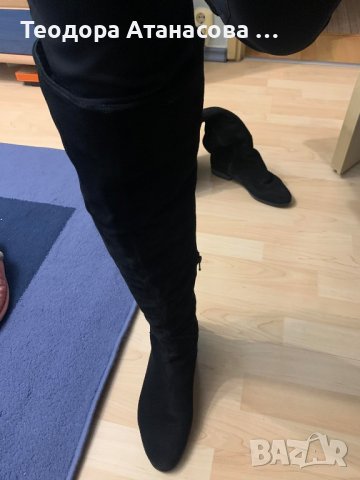 Естествен велур чизми над коляното, номер 38.