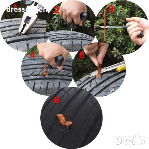 1689 РЕМОНТЕН КОМПЛЕКТ ЗА ЛЕПЕНЕ НА СПУКАНИ АВТОМОБИЛНИ ГУМИ С ФИТИЛИ, снимка 5 - Аксесоари и консумативи - 44872036